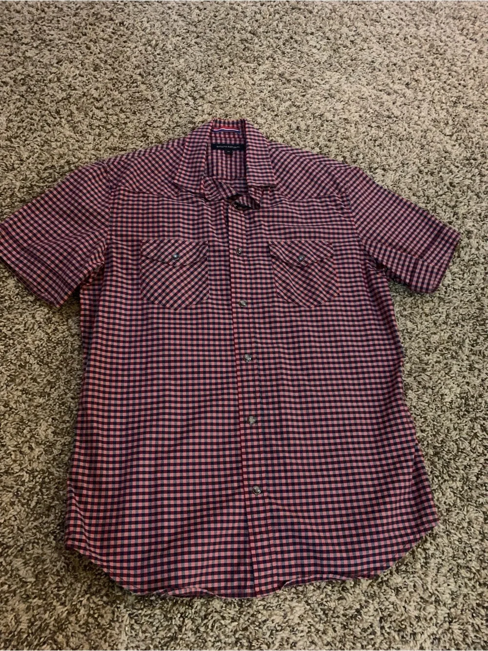 Banana Republic Short-Sleeve Check Button-Down Shirt - Pink & Blue